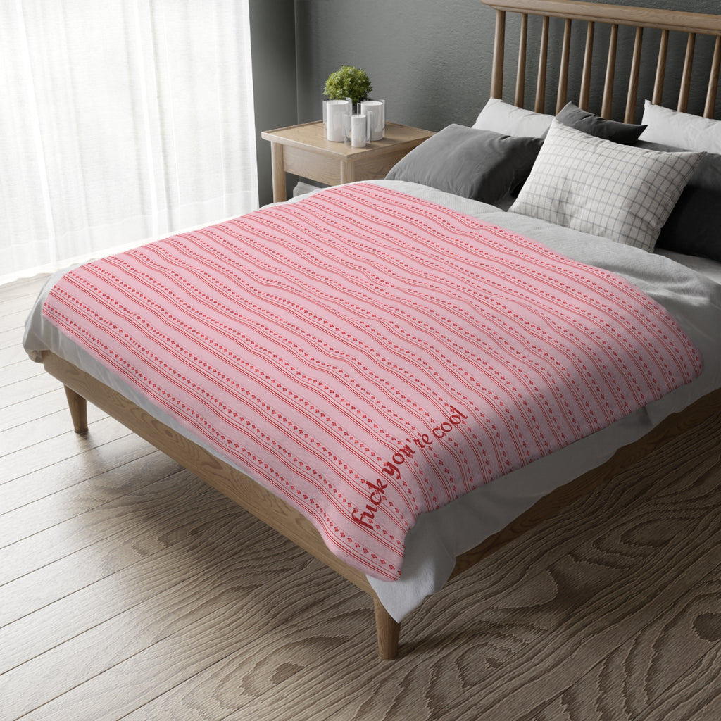 Pink Striped Throw Blanket — Reversible Velveteen Microfiber