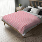 Pink Striped Throw Blanket — Reversible Velveteen Microfiber