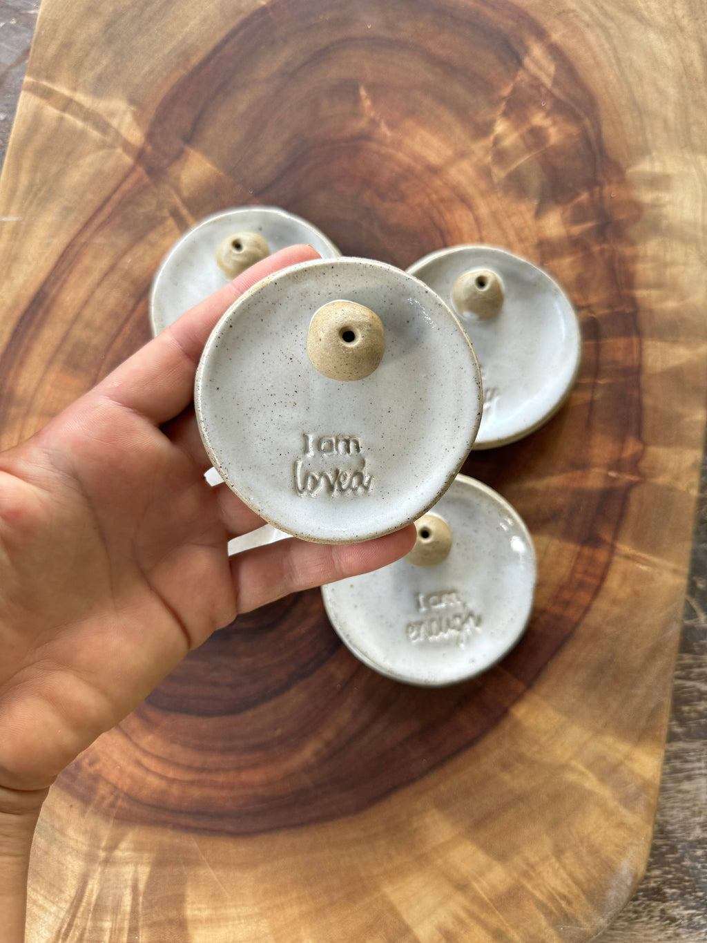 Ceramic incense holders -  with affirmations : I am Loved