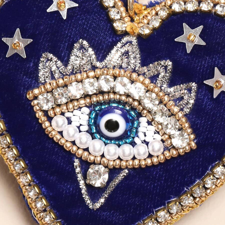 Lisa Angel (US Duties Paid) - Beaded Blue Evil Eye Heart Keyring and Bag Charm
