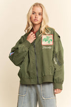 WEST COAST RODEO EMBROIDERED BOMBER JACKET: Pink / L