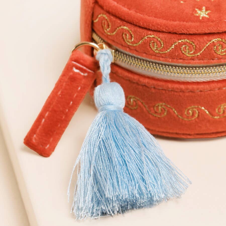 Lisa Angel (US Duties Paid) - Rust Celestial Velvet Mini Round Travel Jewellery Case