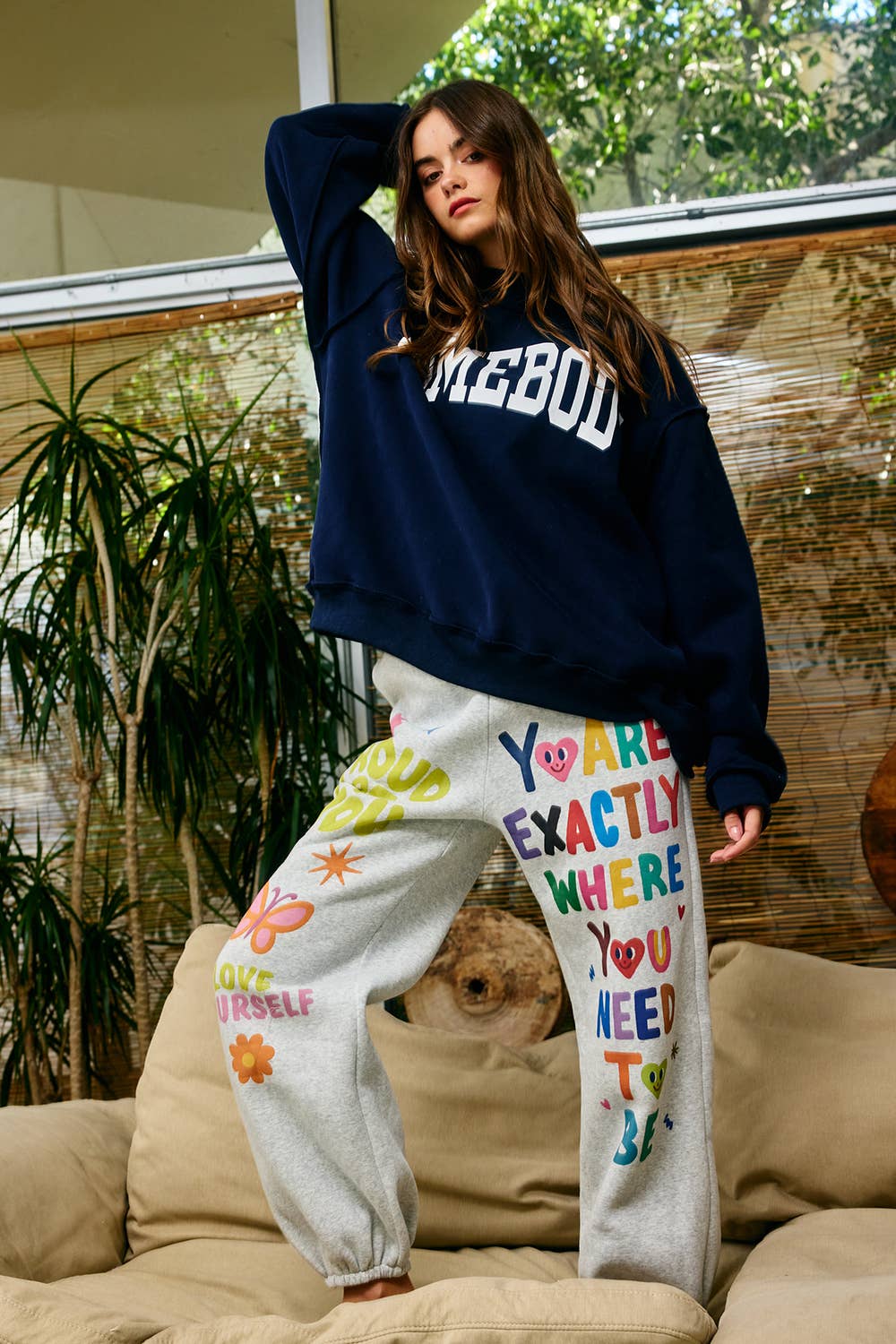 IP5812 | Inspirational Graphic Jogger Sweatpants: Heather Grey / S-M-L (2-2-2)