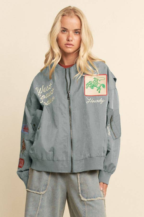 WEST COAST RODEO EMBROIDERED BOMBER JACKET: Pink / L
