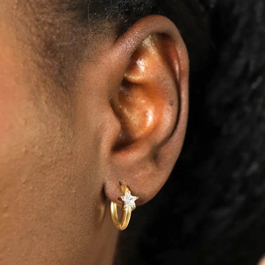 Lisa Angel (US Duties Paid) - Stainless Steel Crystal Star Huggie Hoop Earrings in Gold