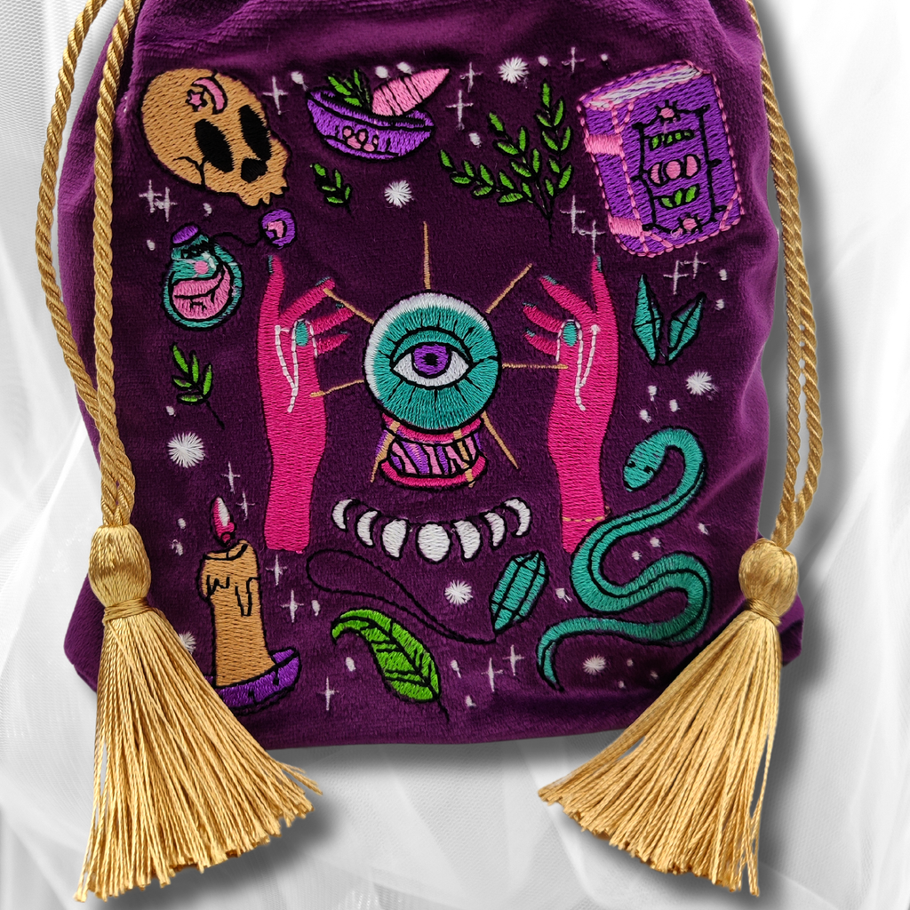 LA MUCI DESIGN - Purple Velvet Tarot Bag – Mystical Embroidered Pouch