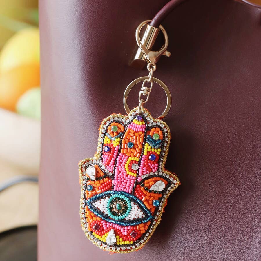 Lisa Angel (US Duties Paid) - Beaded Rainbow Hamsa Hand Keyring and Bag Charm