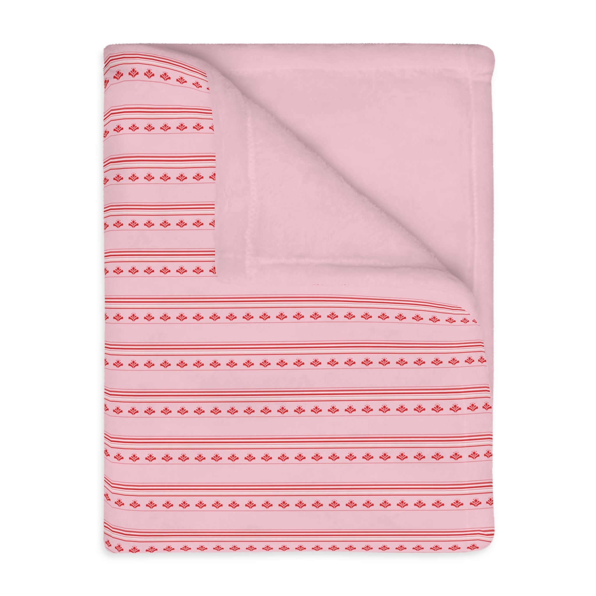 Pink Striped Throw Blanket — Reversible Velveteen Microfiber