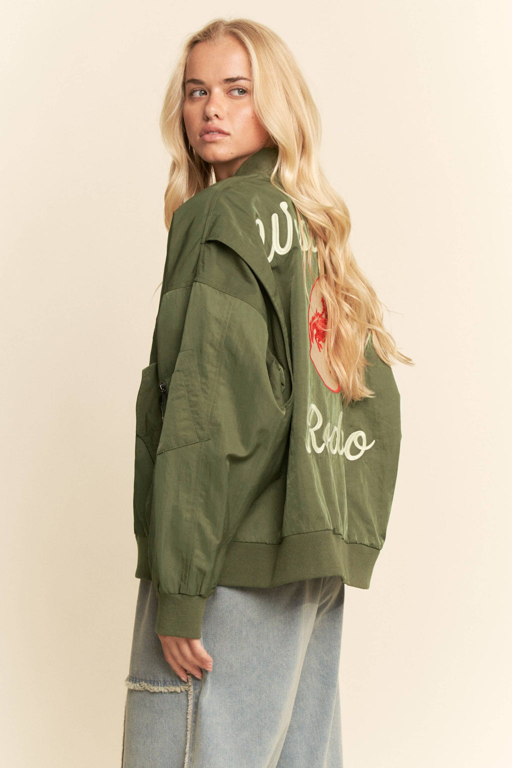 WEST COAST RODEO EMBROIDERED BOMBER JACKET: Pink / L