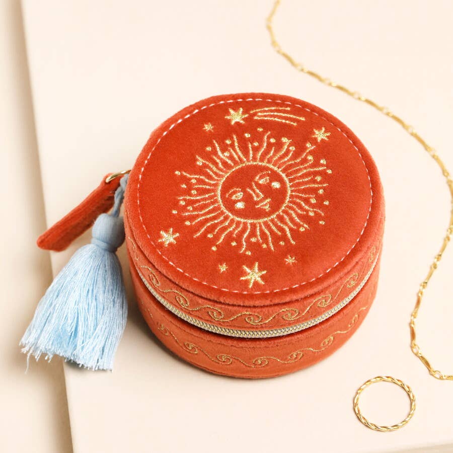 Lisa Angel (US Duties Paid) - Rust Celestial Velvet Mini Round Travel Jewellery Case