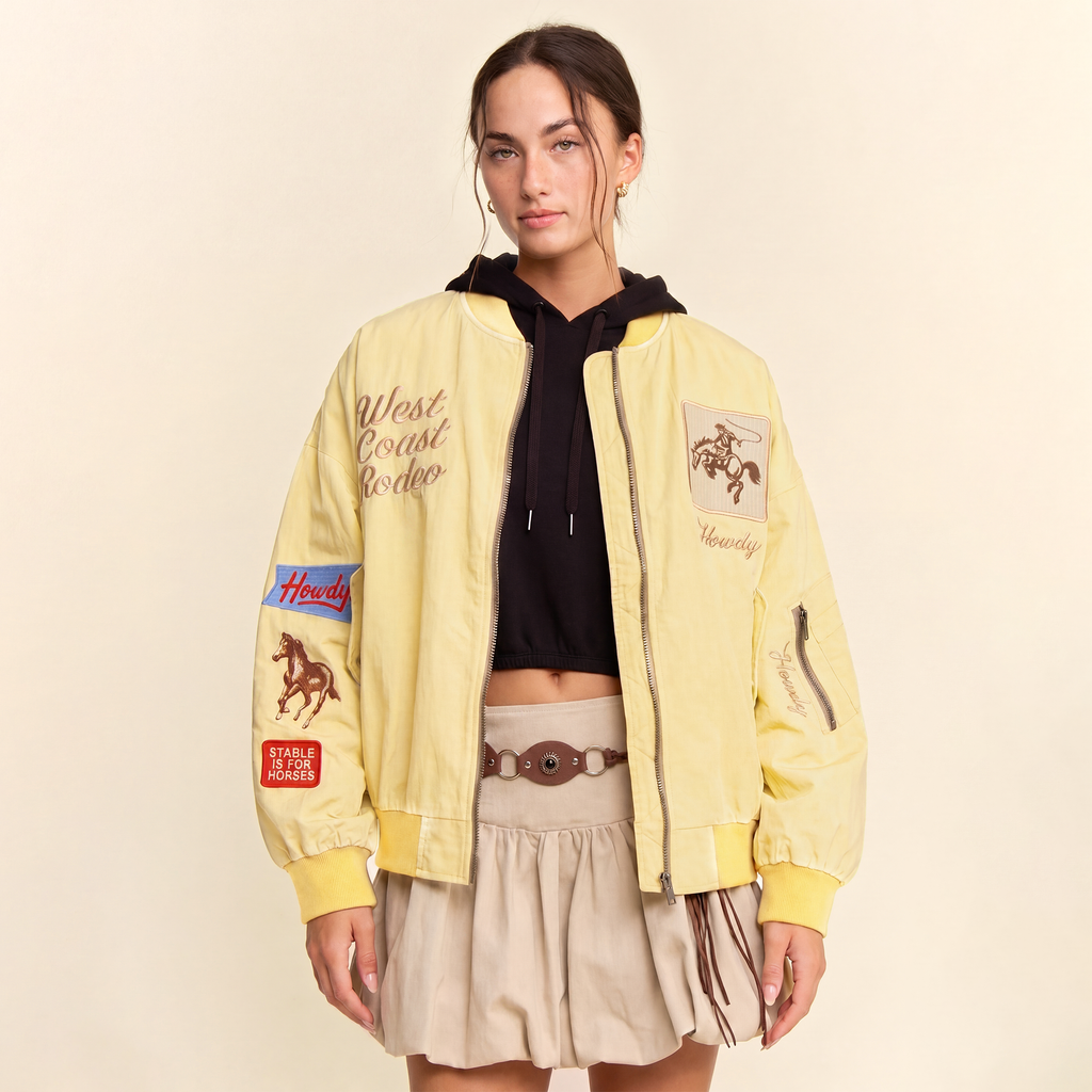 COAST RODEO EMBROIDERED BOMBER JACKET: Pink / M