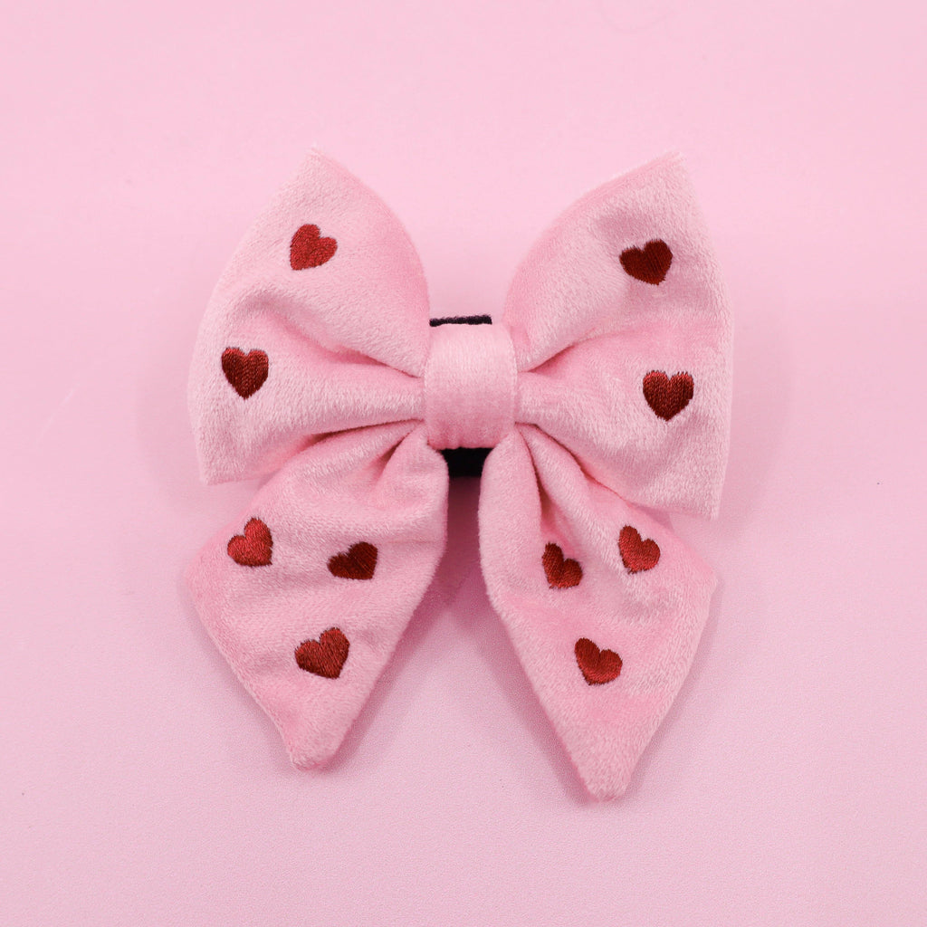 Heart: Velvet Sailor Bow - Pink & Maroon