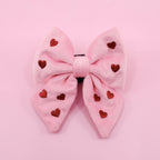 Heart: Velvet Sailor Bow - Pink & Maroon