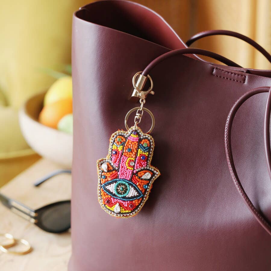 Lisa Angel (US Duties Paid) - Beaded Rainbow Hamsa Hand Keyring and Bag Charm