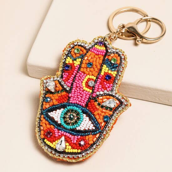 Lisa Angel (US Duties Paid) - Beaded Rainbow Hamsa Hand Keyring and Bag Charm