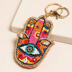 Lisa Angel (US Duties Paid) - Beaded Rainbow Hamsa Hand Keyring and Bag Charm