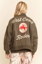 WEST COAST RODEO EMBROIDERED BOMBER JACKET: Pink / L