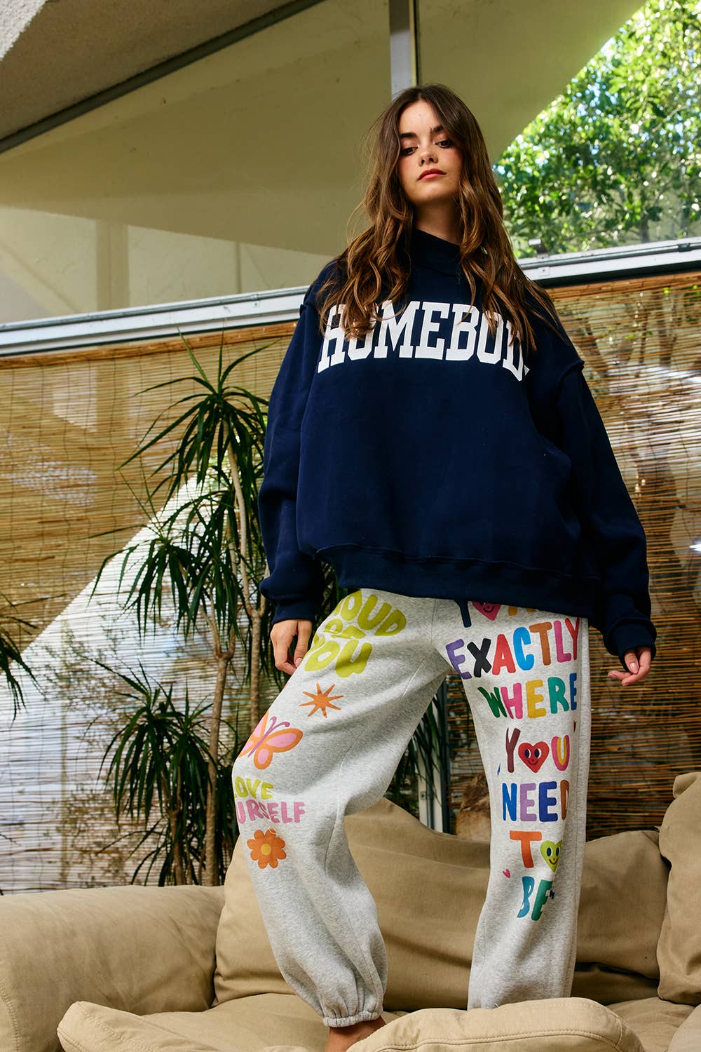IP5812 | Inspirational Graphic Jogger Sweatpants: Heather Grey / S-M-L (2-2-2)