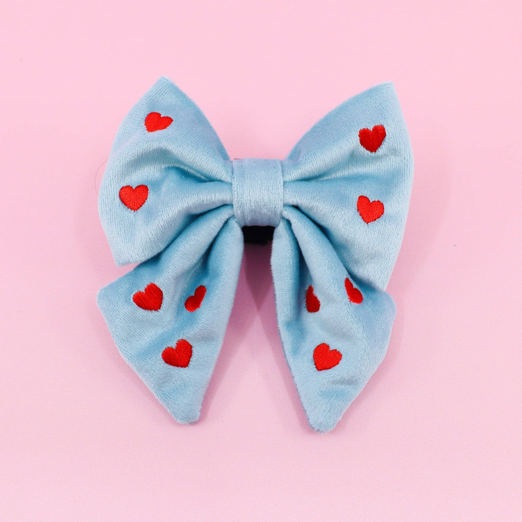 Heart: Velvet Sailor Bow - Blue & Red