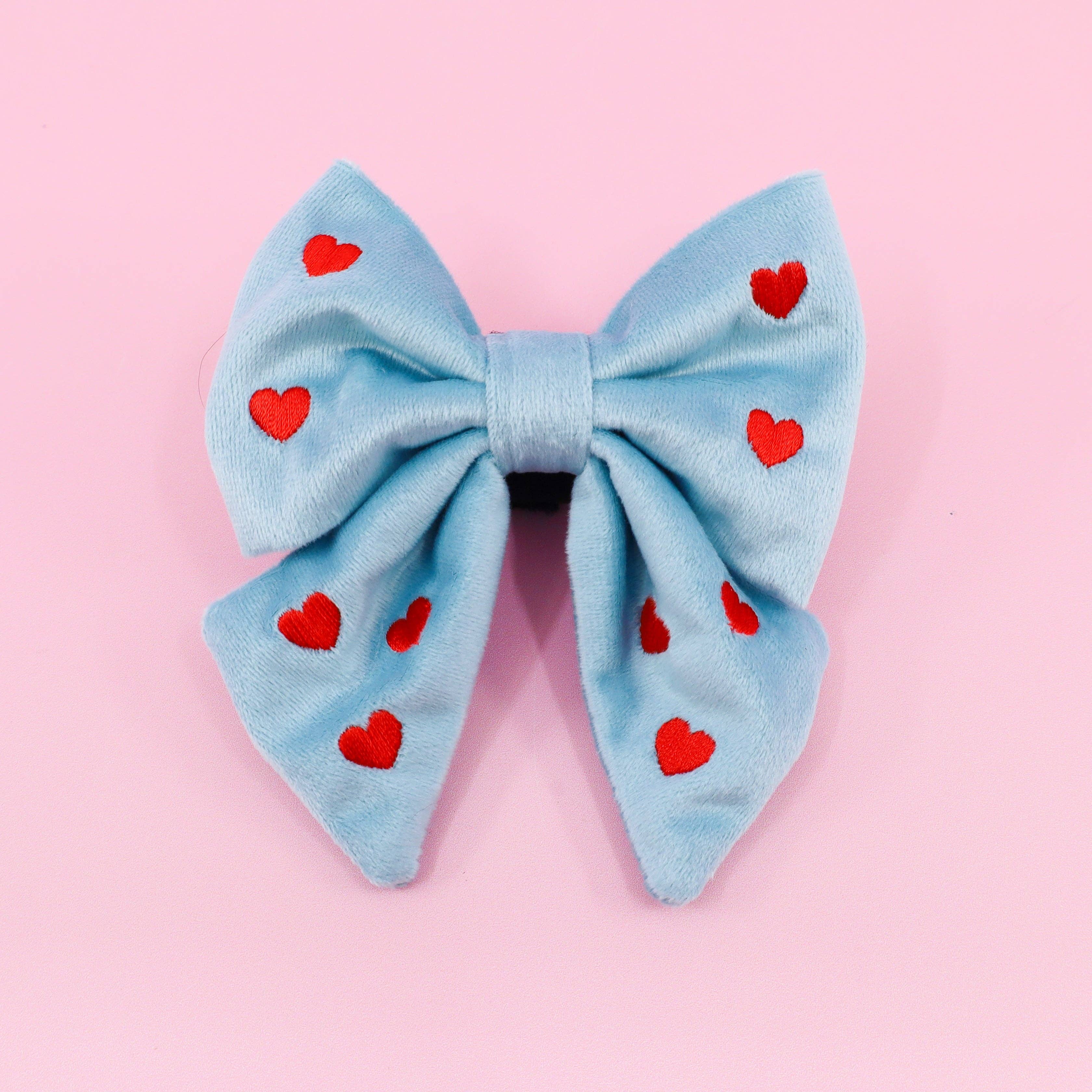 Heart: Velvet Sailor Bow - Blue & Red