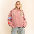 WEST COAST RODEO EMBROIDERED BOMBER JACKET: Pink / S