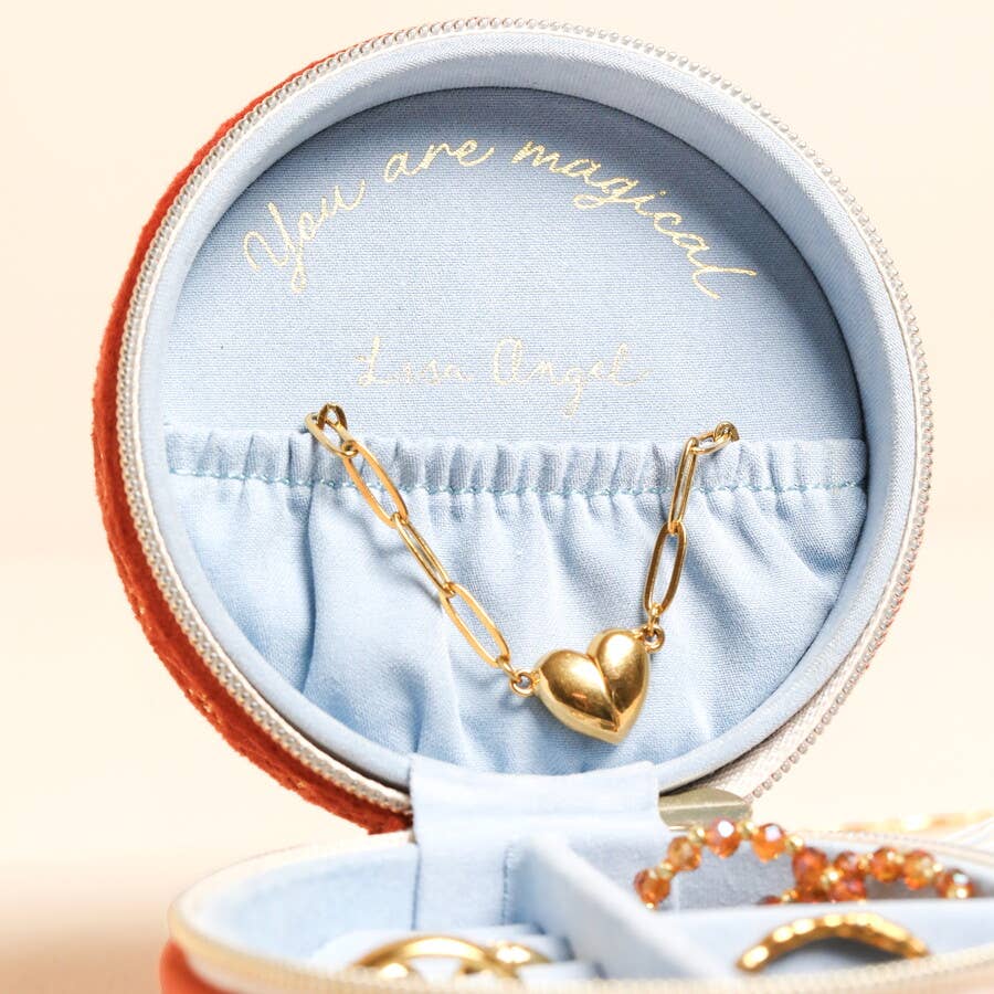 Lisa Angel (US Duties Paid) - Rust Celestial Velvet Mini Round Travel Jewellery Case