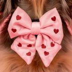 Heart: Velvet Sailor Bow - Pink & Maroon