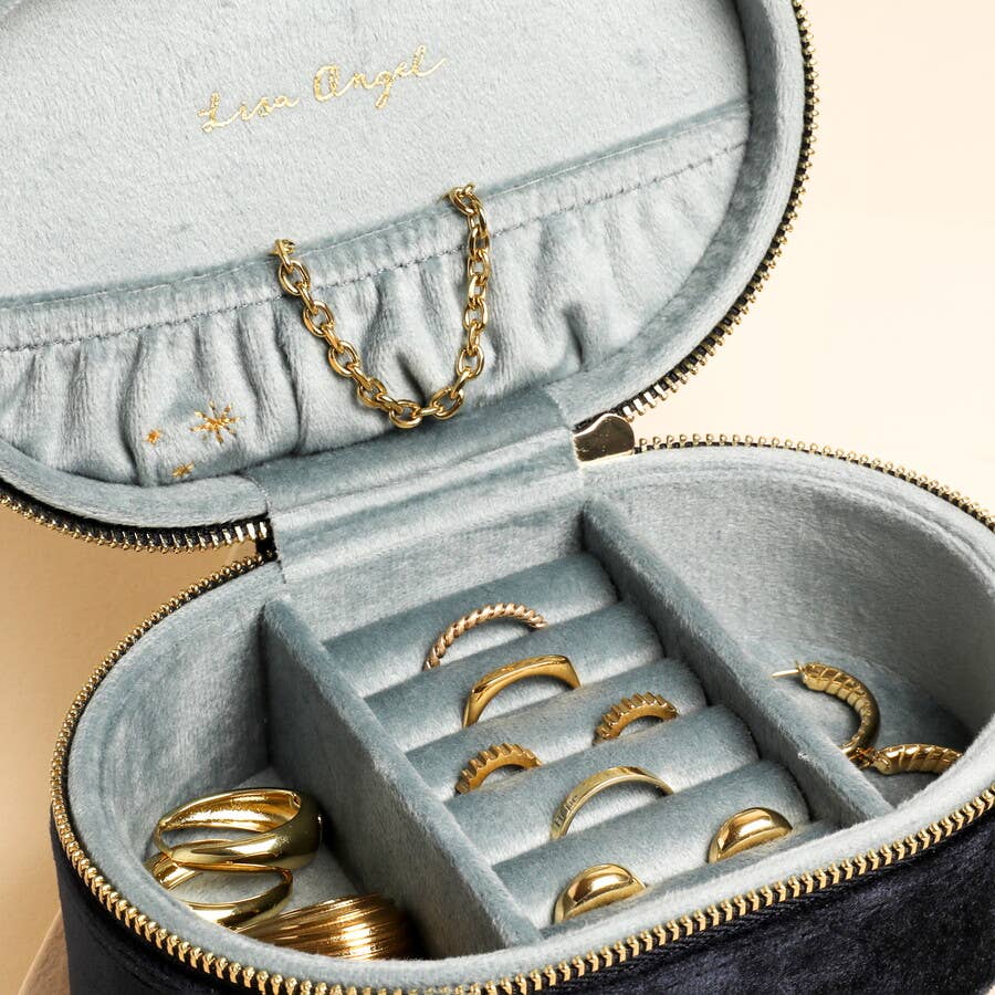 Lisa Angel (US Duties Paid) - Navy Written In The Stars Velvet Oval Jewellery Case