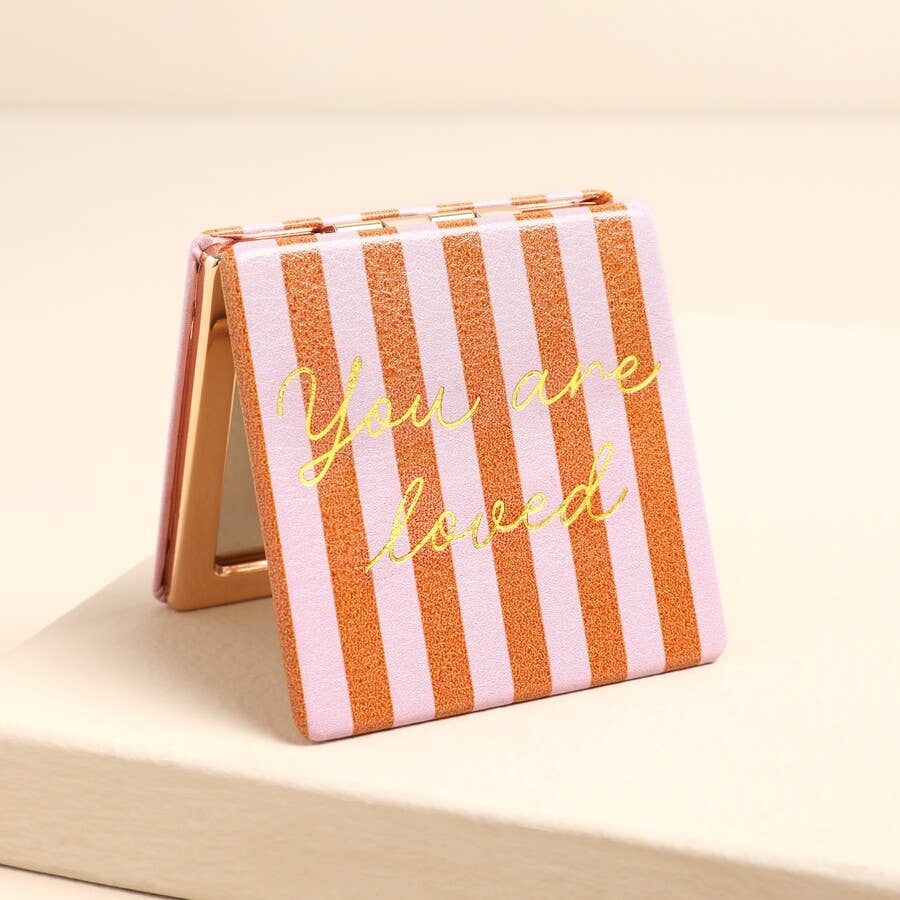 Lisa Angel (US Duties Paid) - Red and Pink Striped 'You are Loved' Compact Mirror