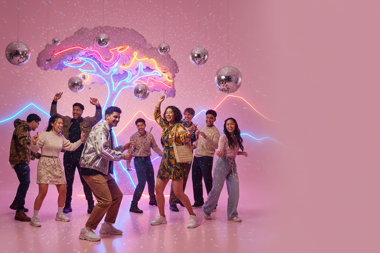 Maia Ataahua Hero - Pink Background with Disco Sparkle