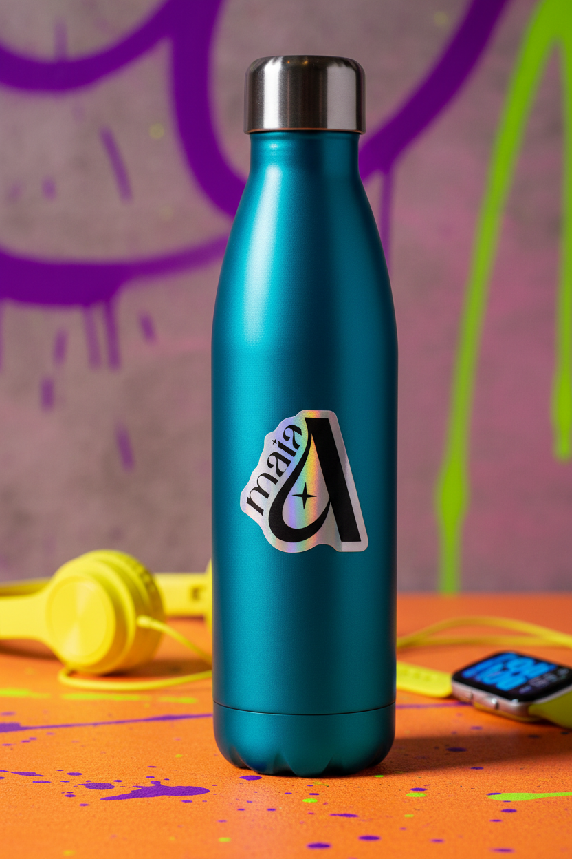 MaiaA Sticker on Water Bottle - Bold & Vibrant